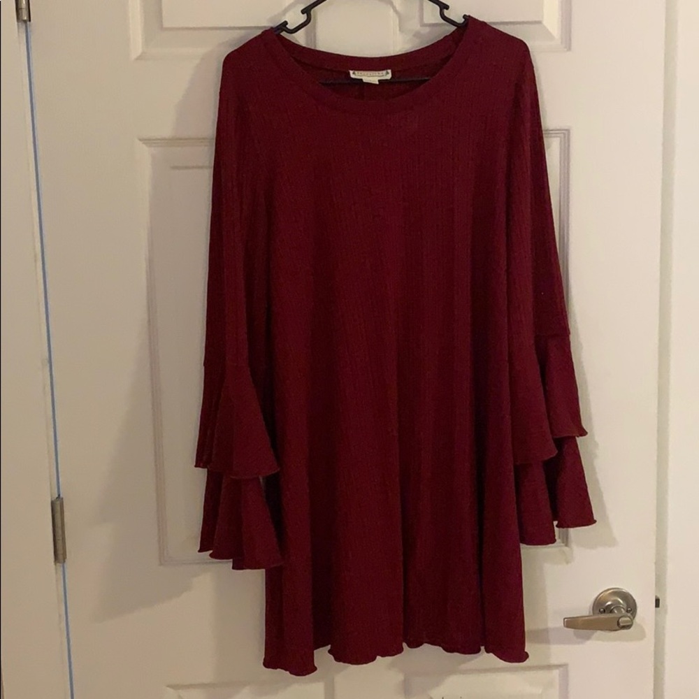 Bell-Sleeved Textured Dress